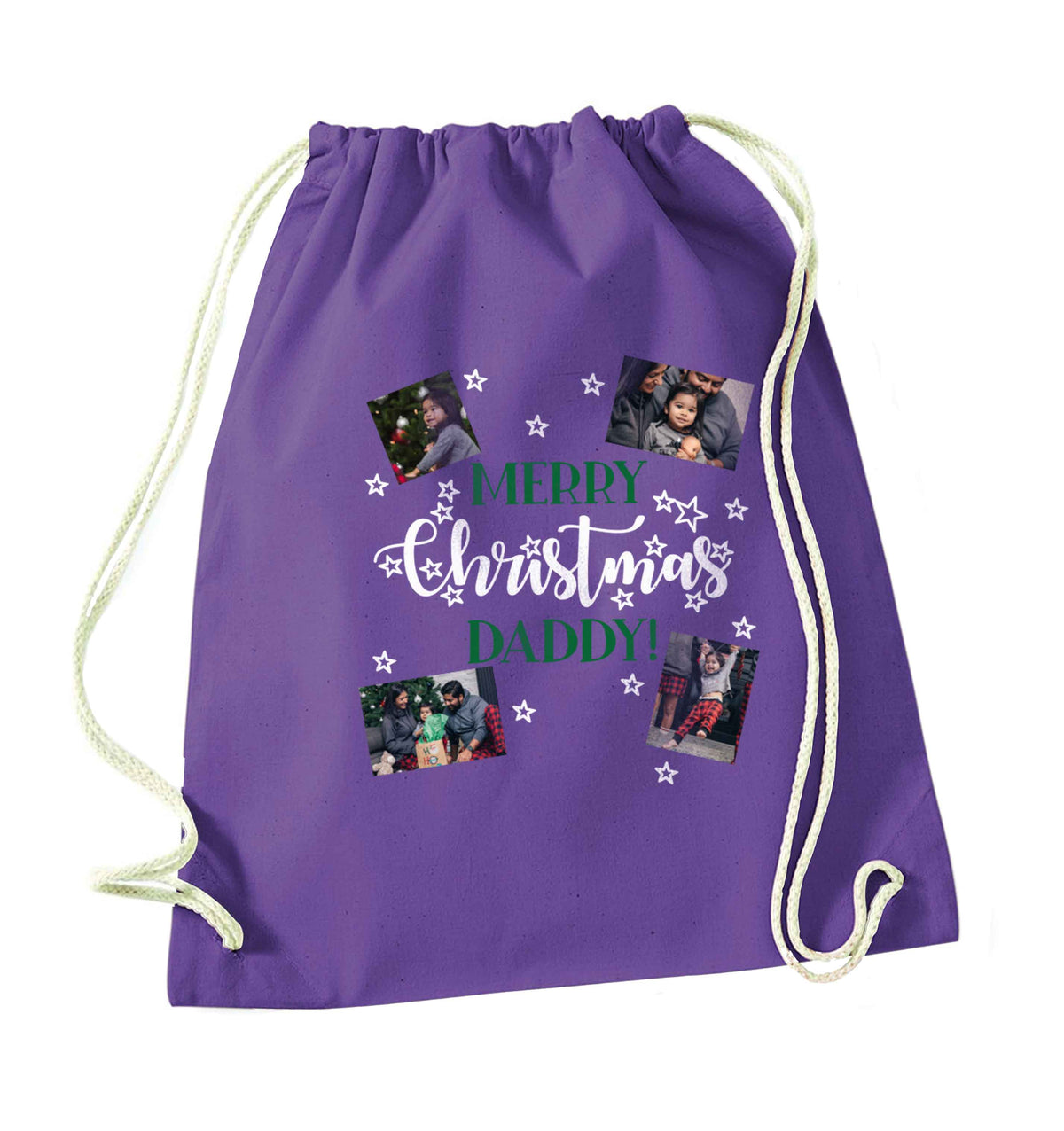 Merry Christmas daddy purple drawstring bag