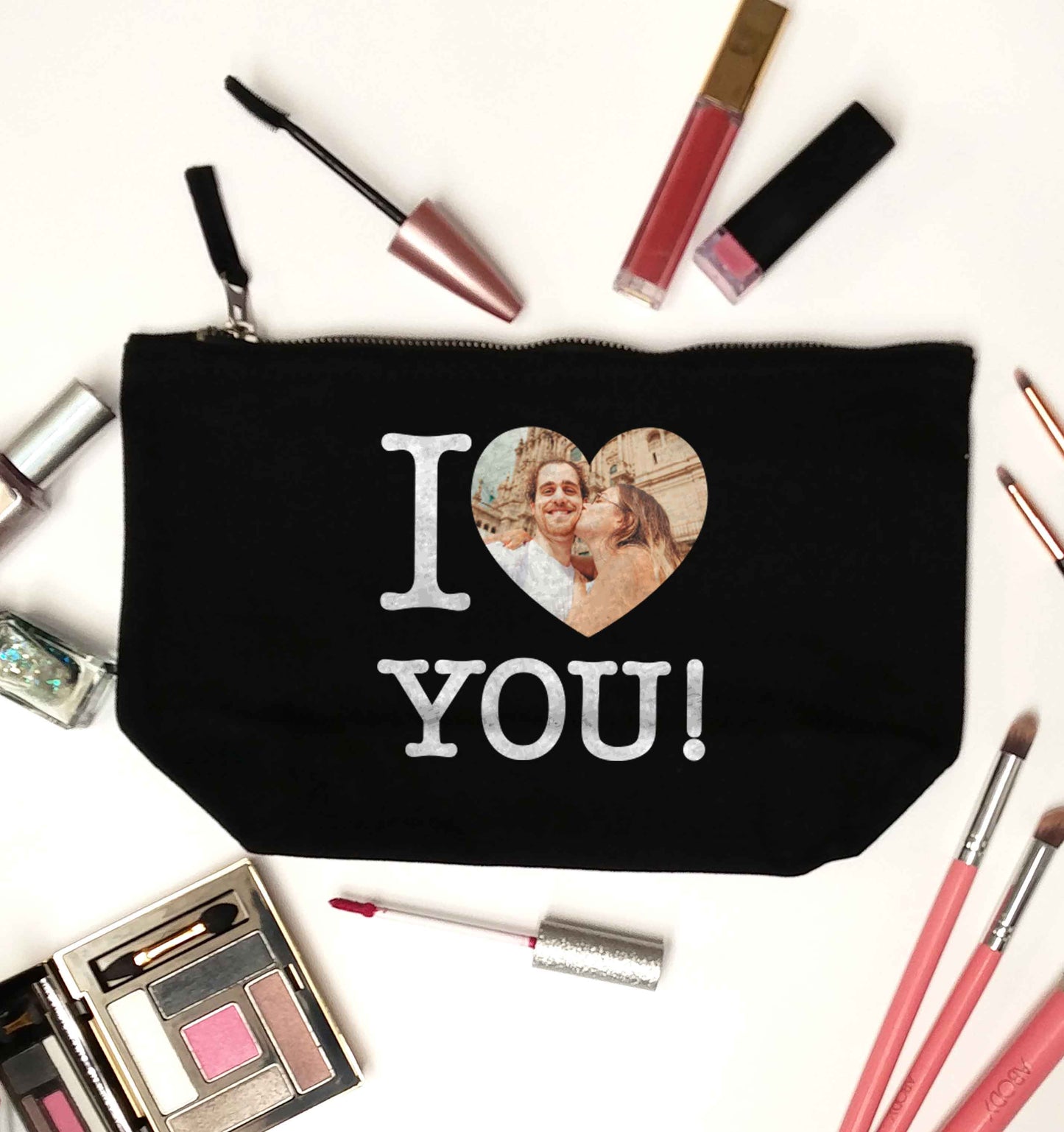 I love you black makeup bag