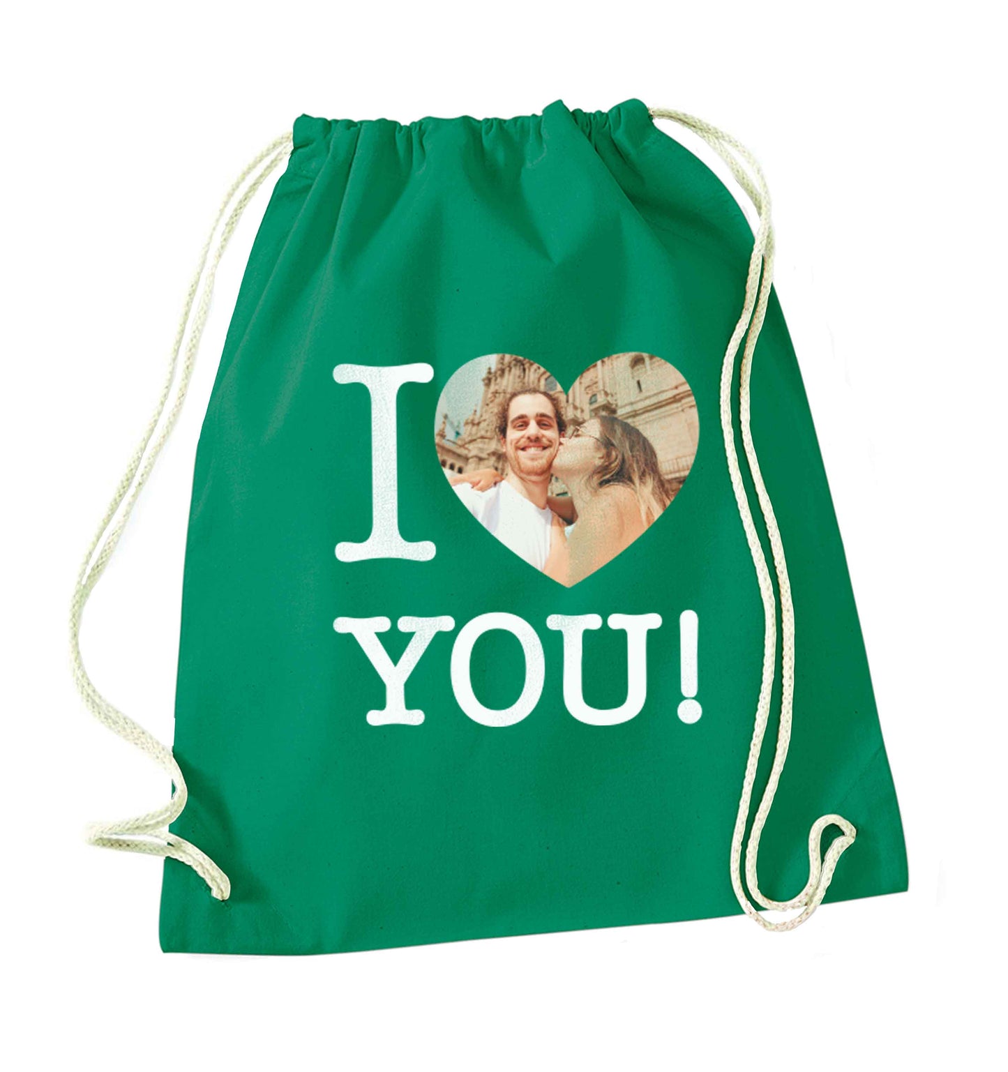 I love you green drawstring bag