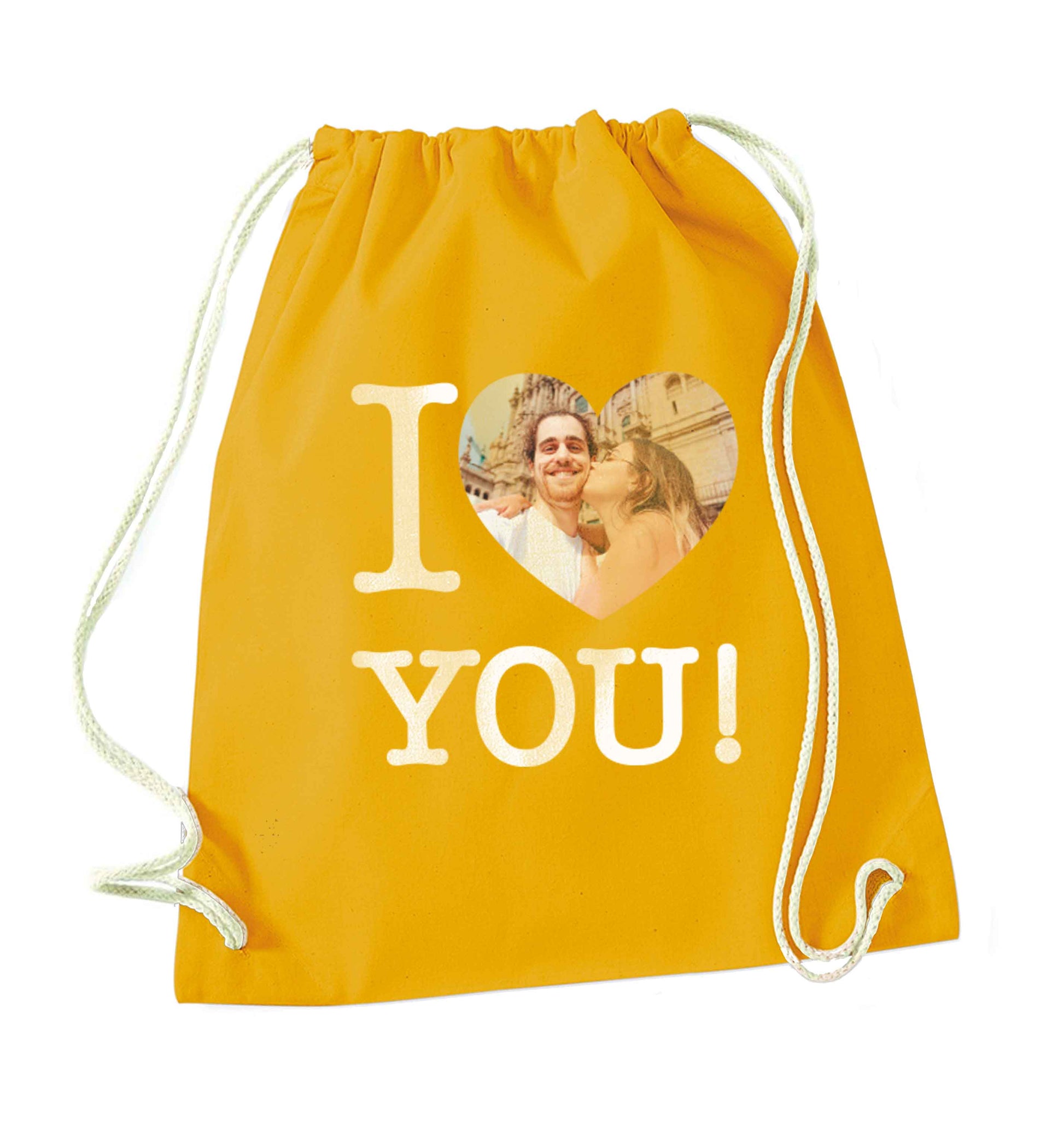 I love you mustard drawstring bag