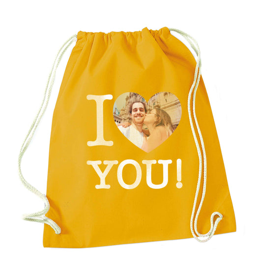 I love you mustard drawstring bag