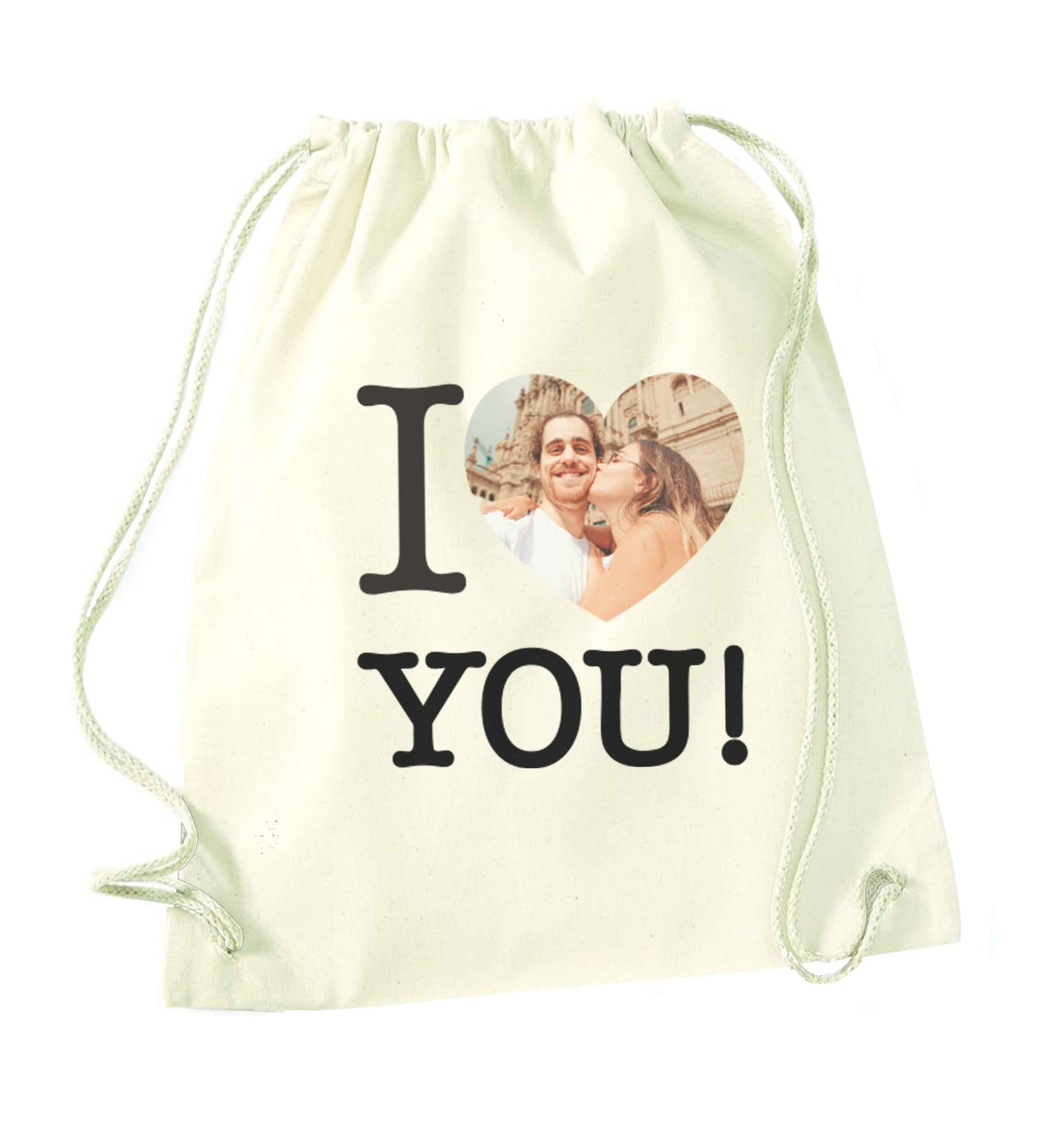 I love you natural drawstring bag