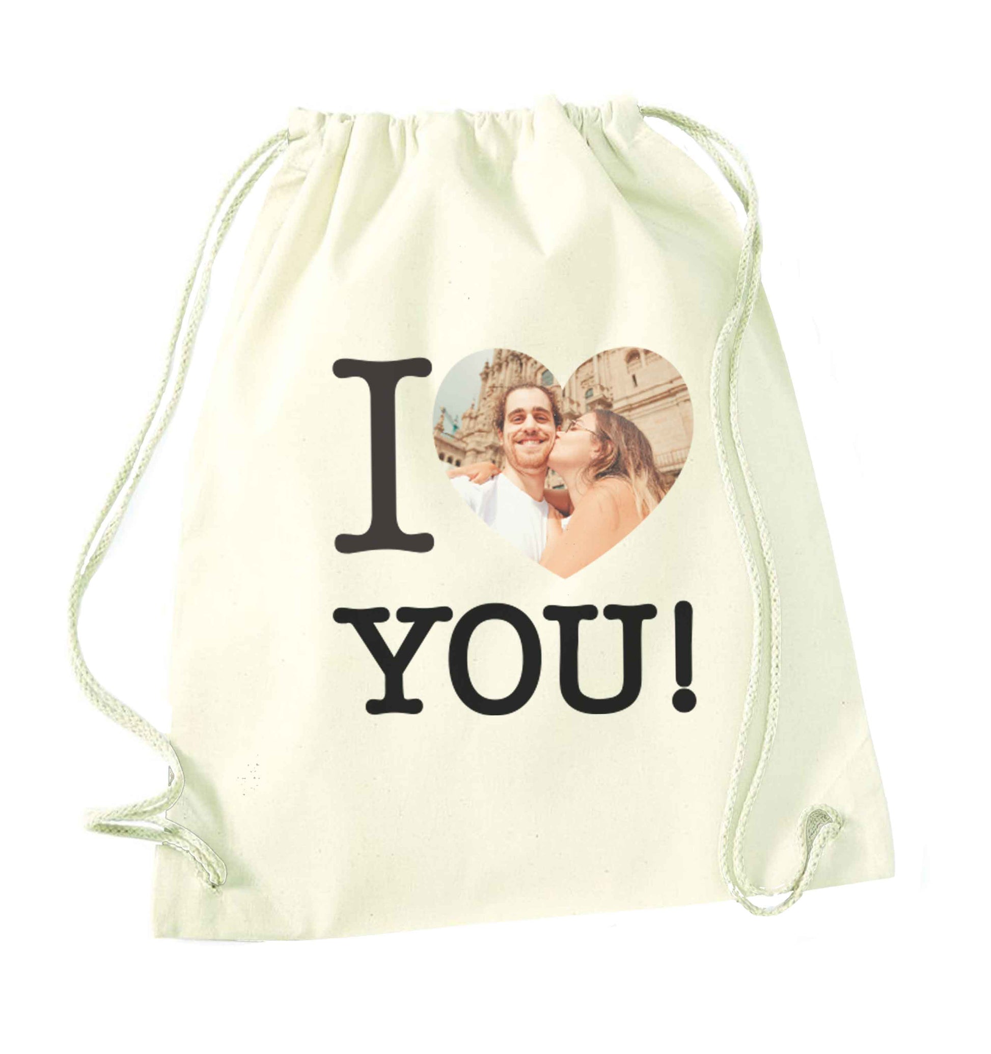 I love you natural drawstring bag