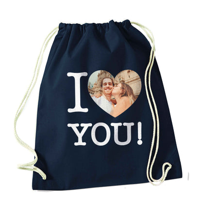 I love you navy drawstring bag