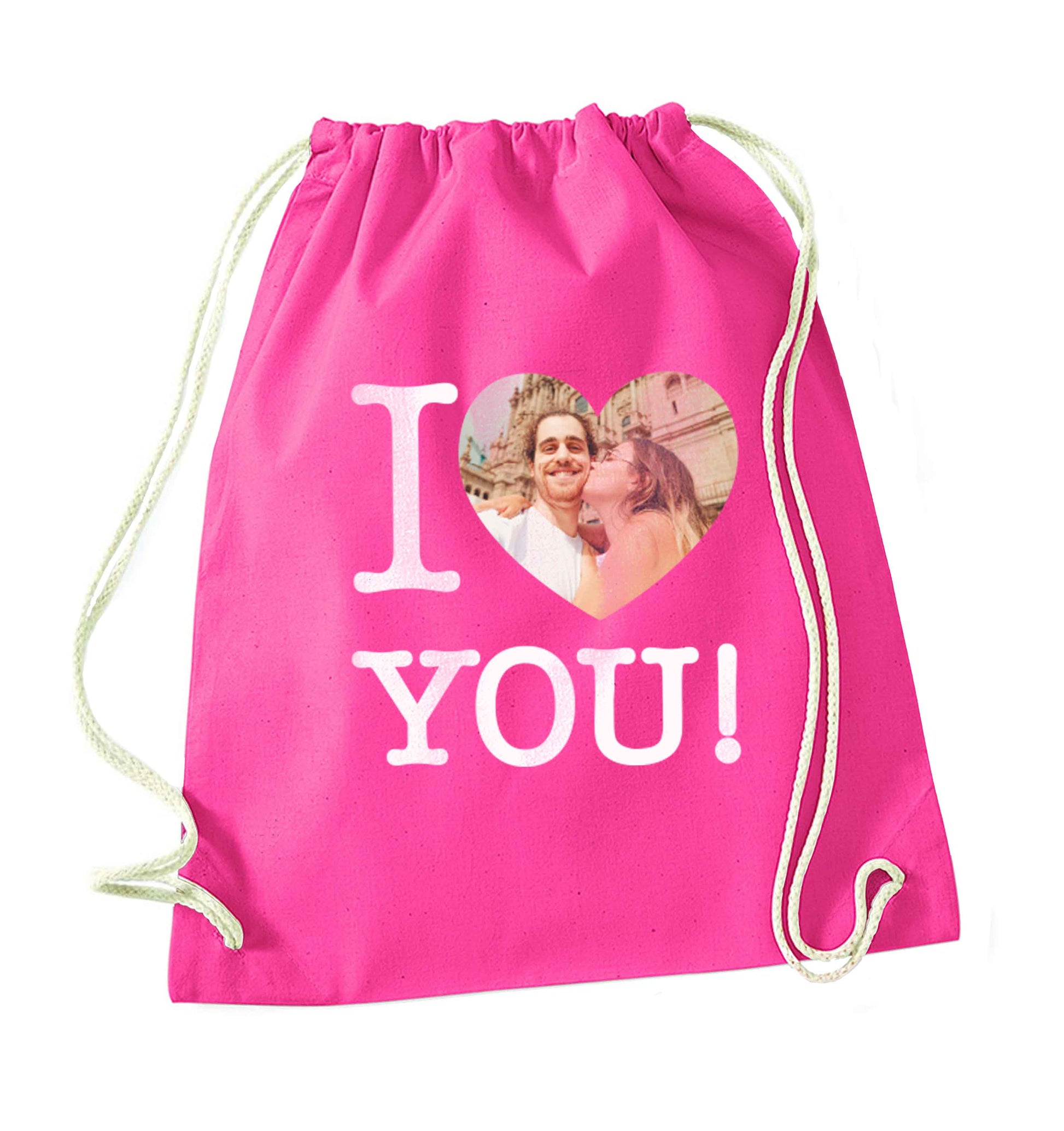 I love you pink drawstring bag