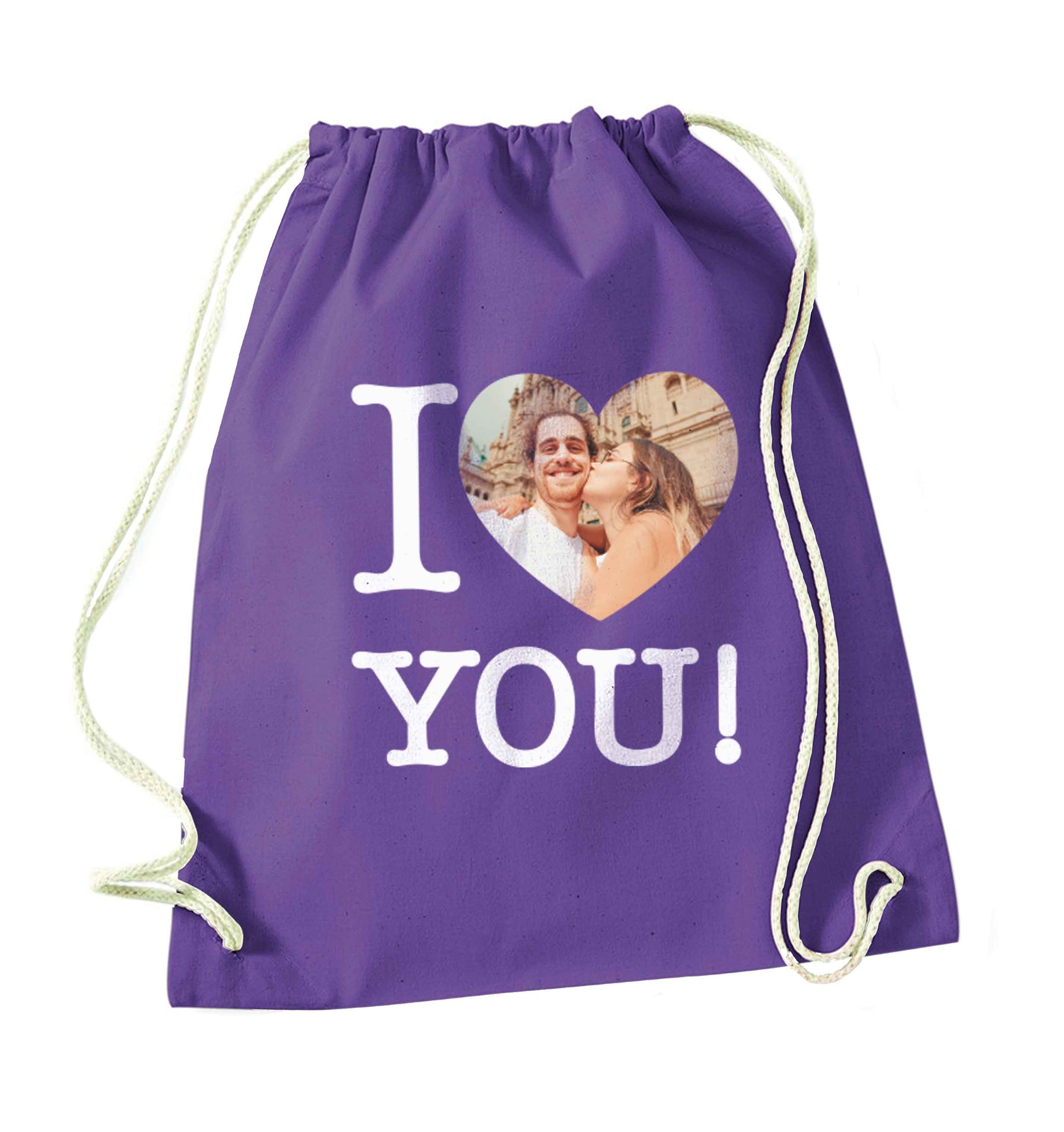 I love you purple drawstring bag