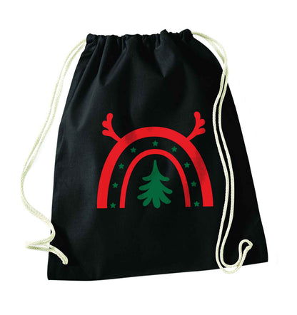 Christmas rainbow black drawstring bag