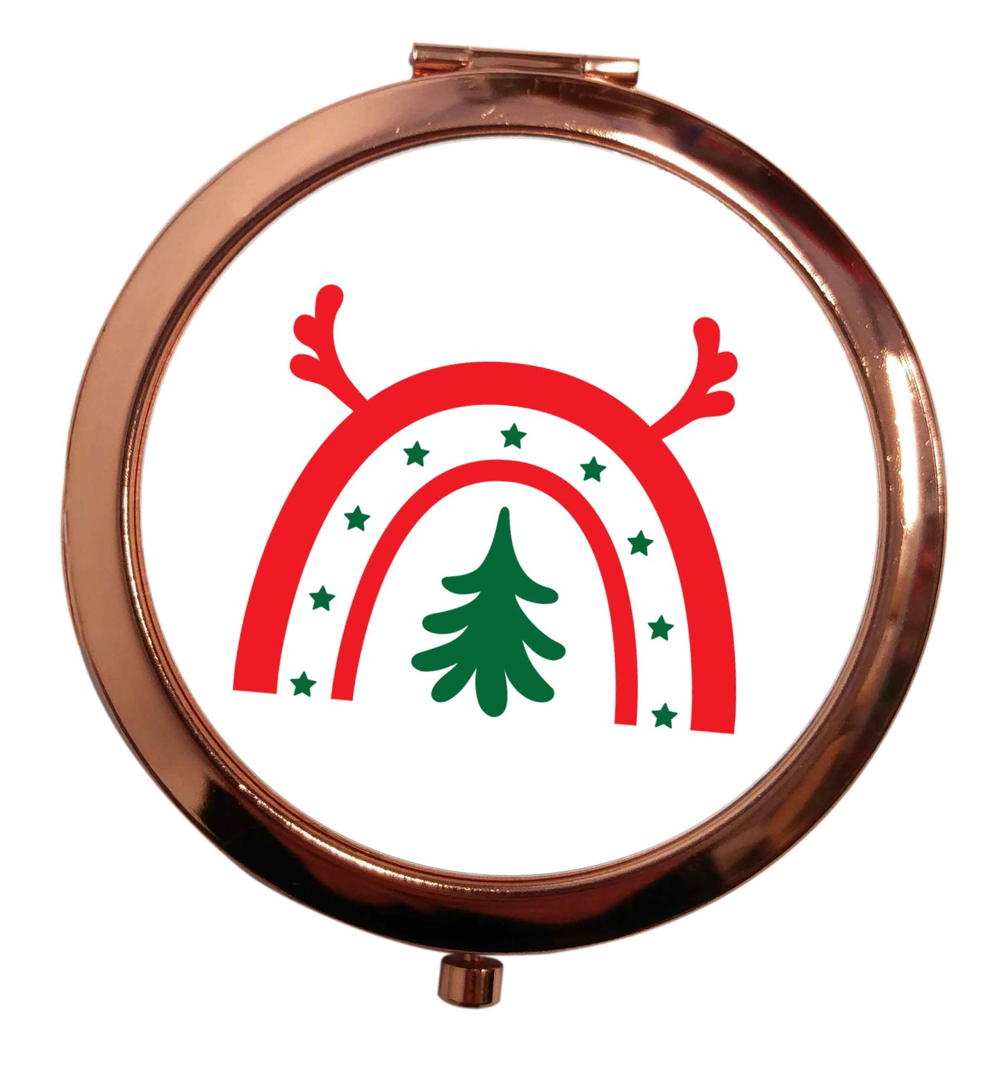 Christmas rainbow rose gold circle pocket mirror
