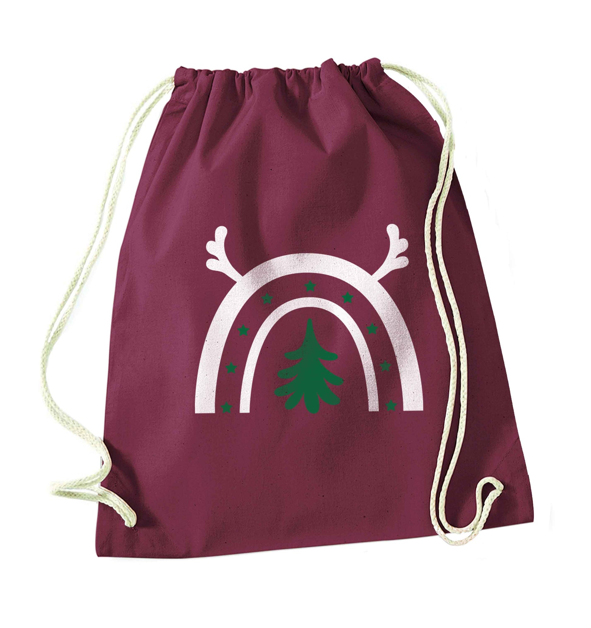 Christmas rainbow maroon drawstring bag