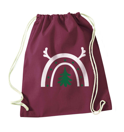 Christmas rainbow maroon drawstring bag