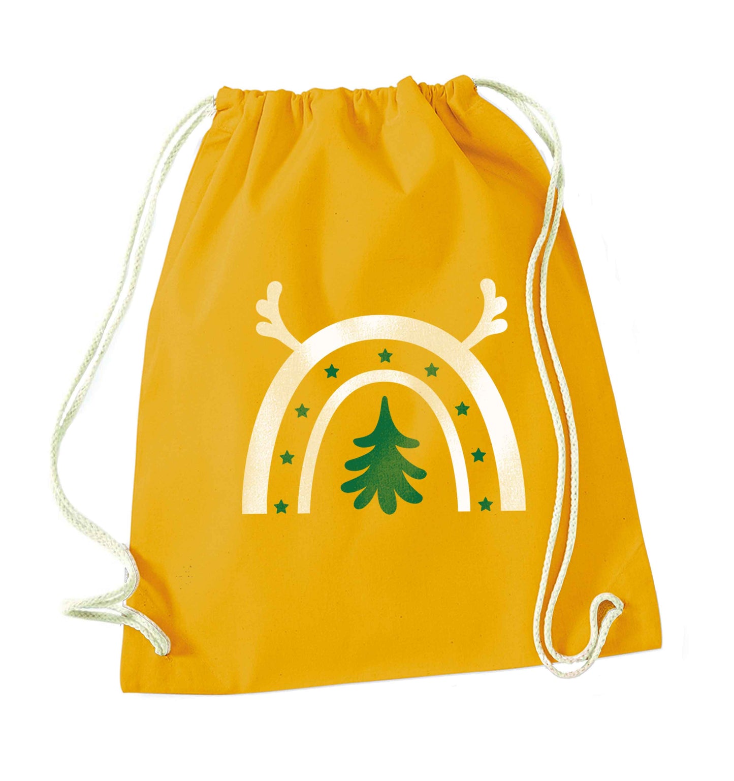 Christmas rainbow mustard drawstring bag