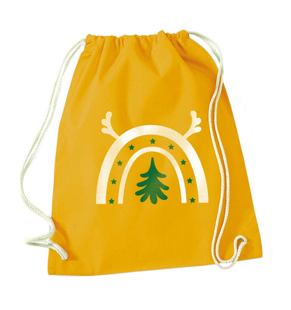 Christmas rainbow mustard drawstring bag