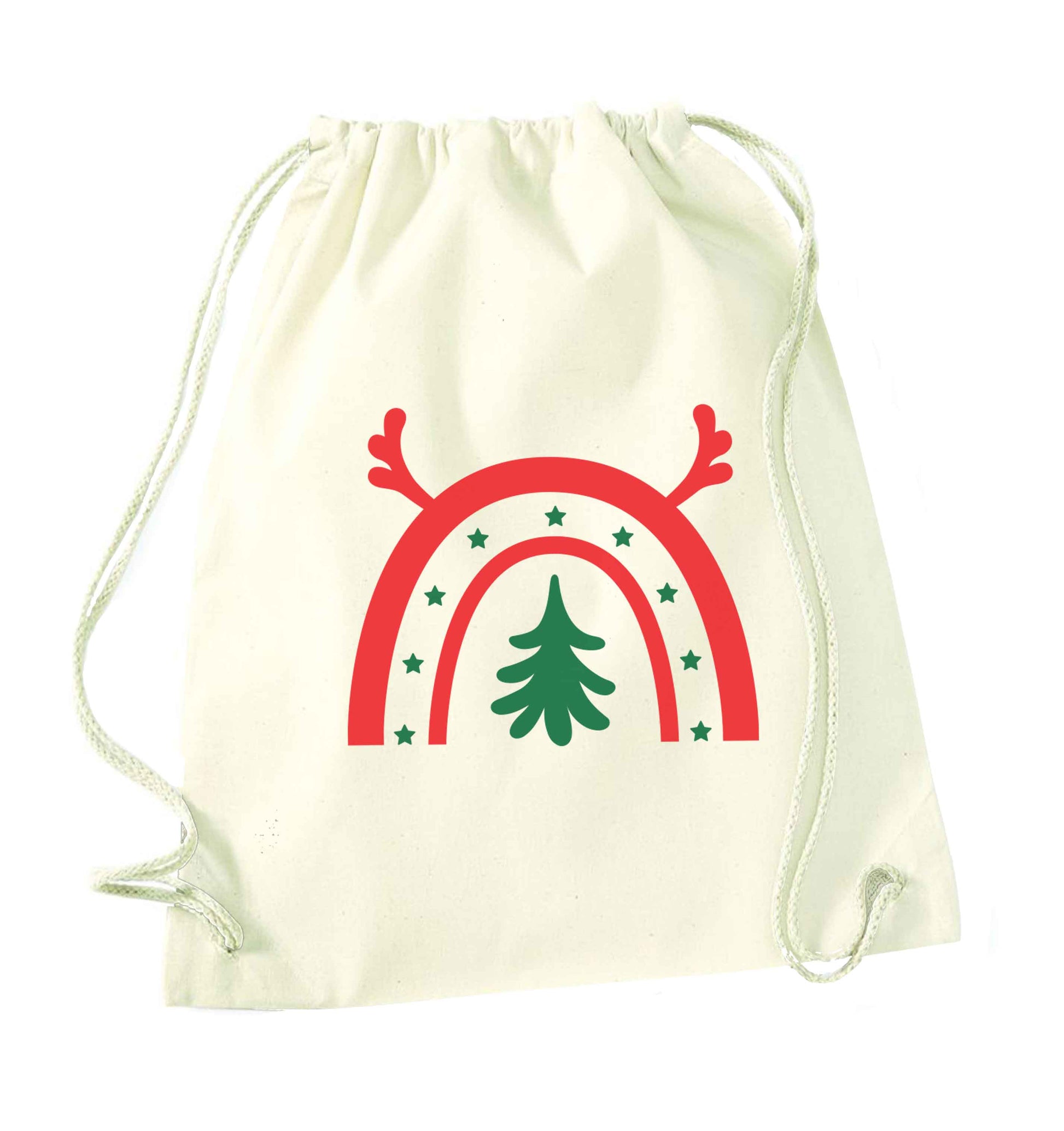 Christmas rainbow natural drawstring bag
