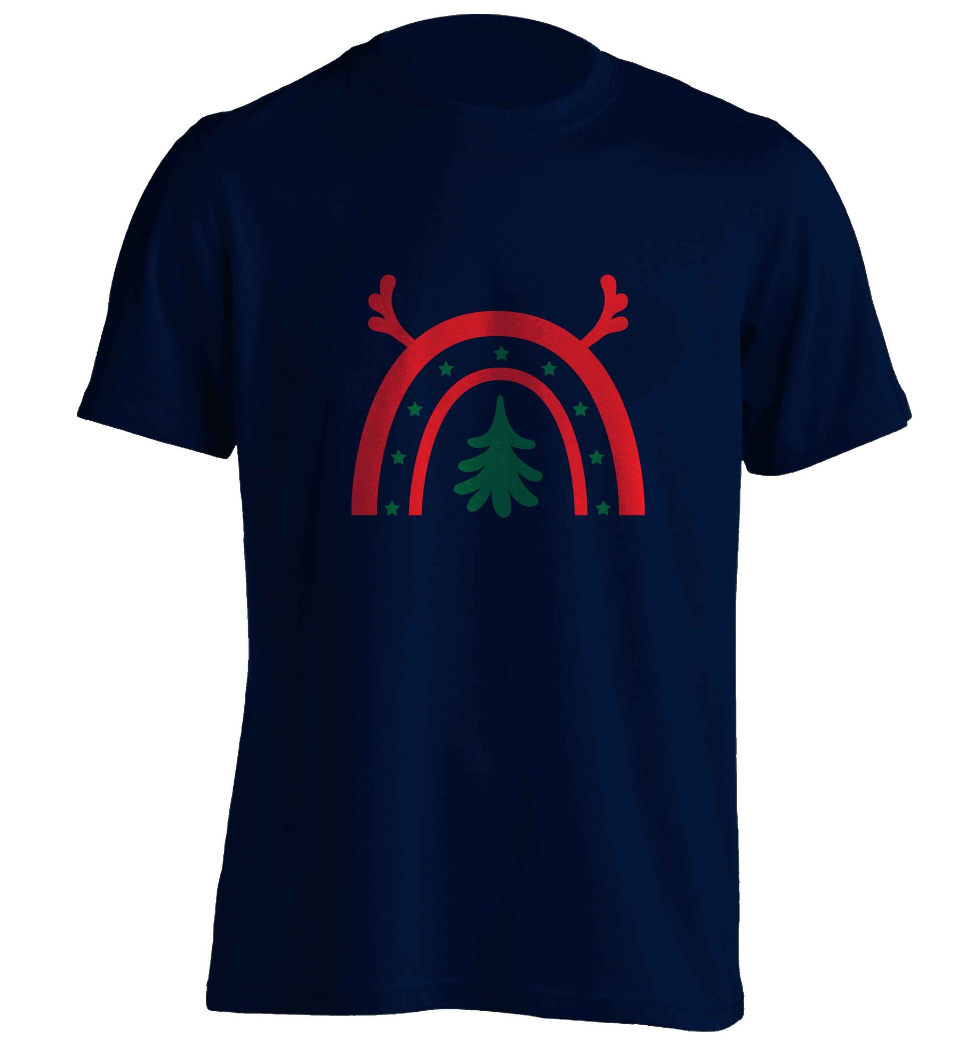 Christmas rainbow adults unisex navy Tshirt 2XL
