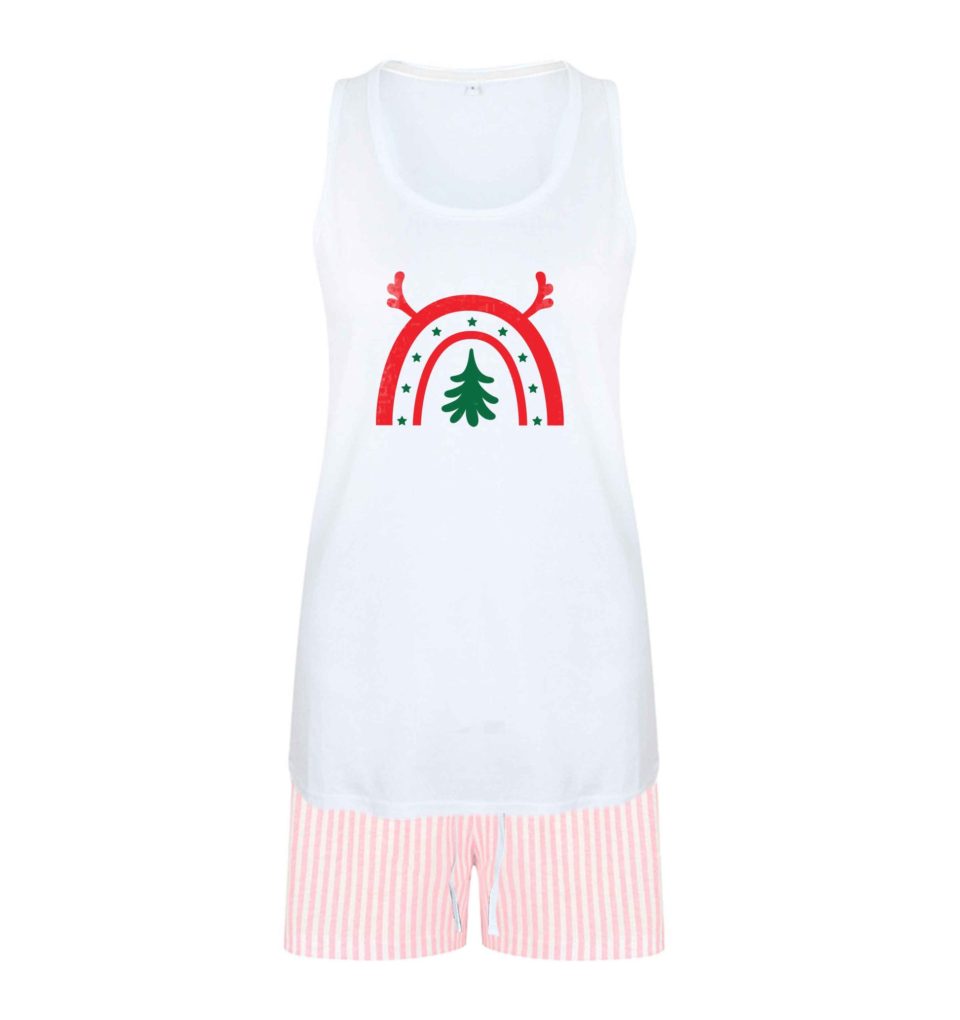 Christmas rainbow size XL women's pyjama shorts set in pink 