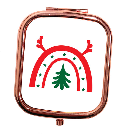 Christmas rainbow rose gold square pocket mirror