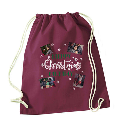 Merry Christmas Mummy maroon drawstring bag