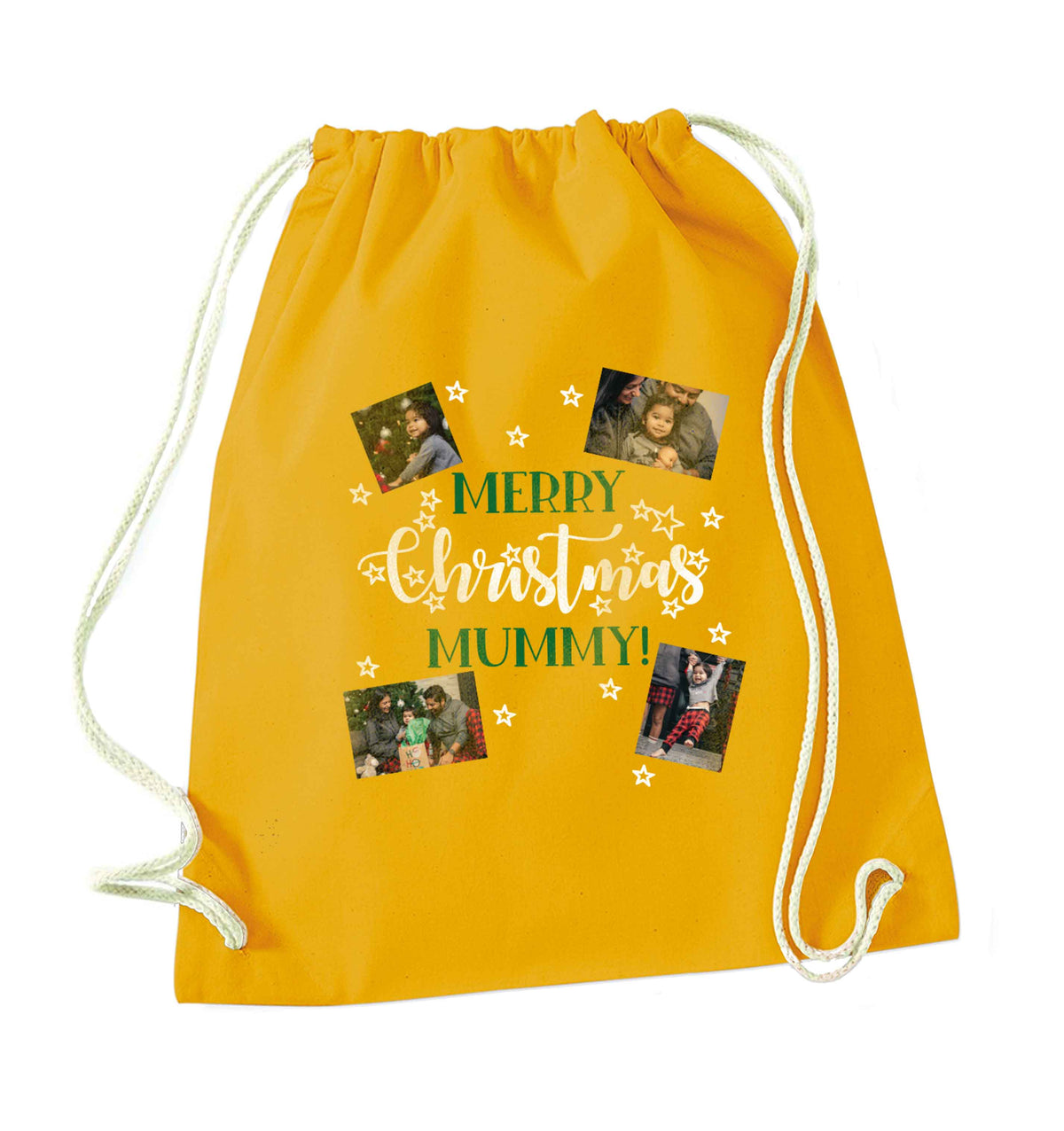 Merry Christmas Mummy mustard drawstring bag