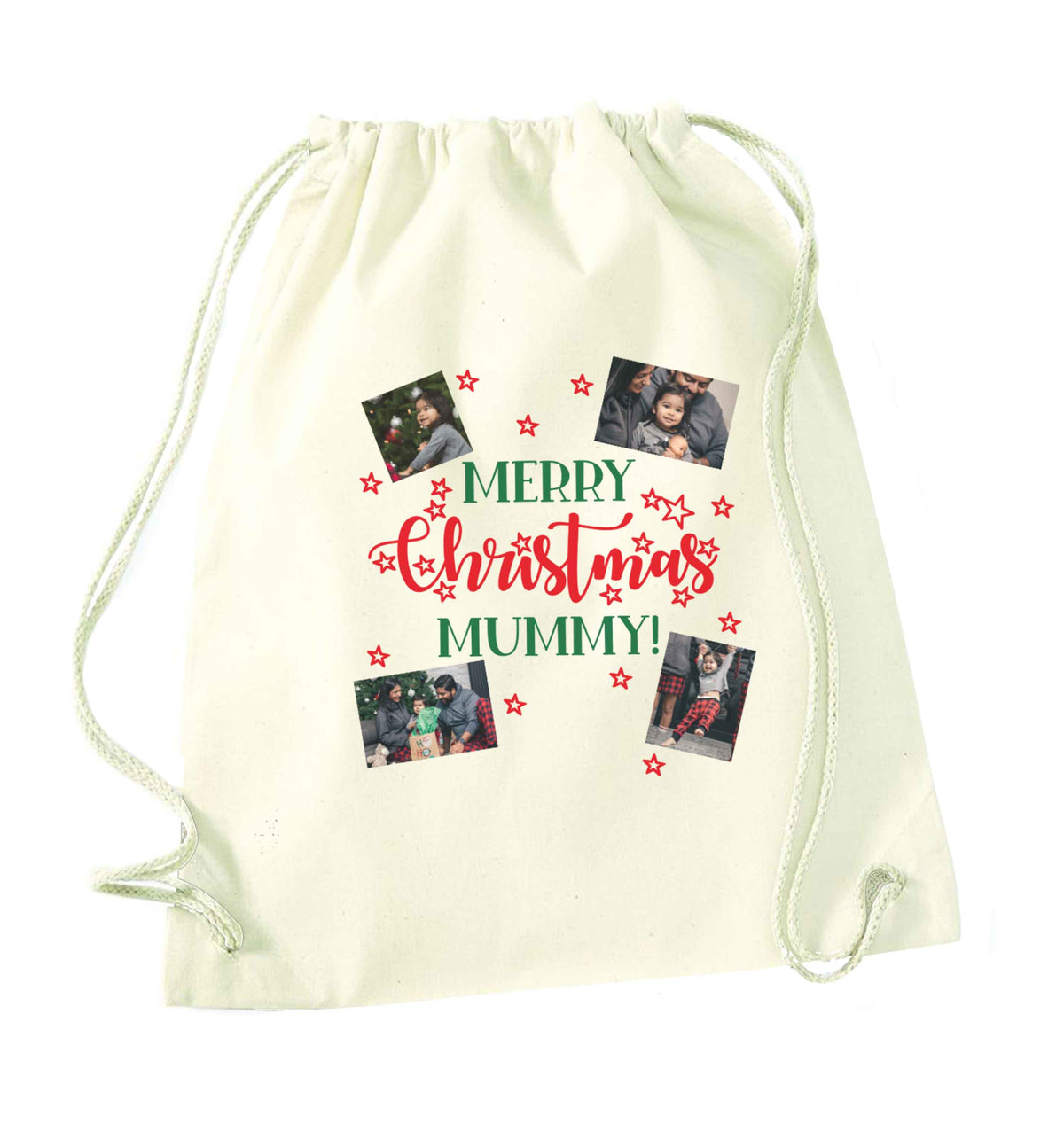 Merry Christmas Mummy natural drawstring bag