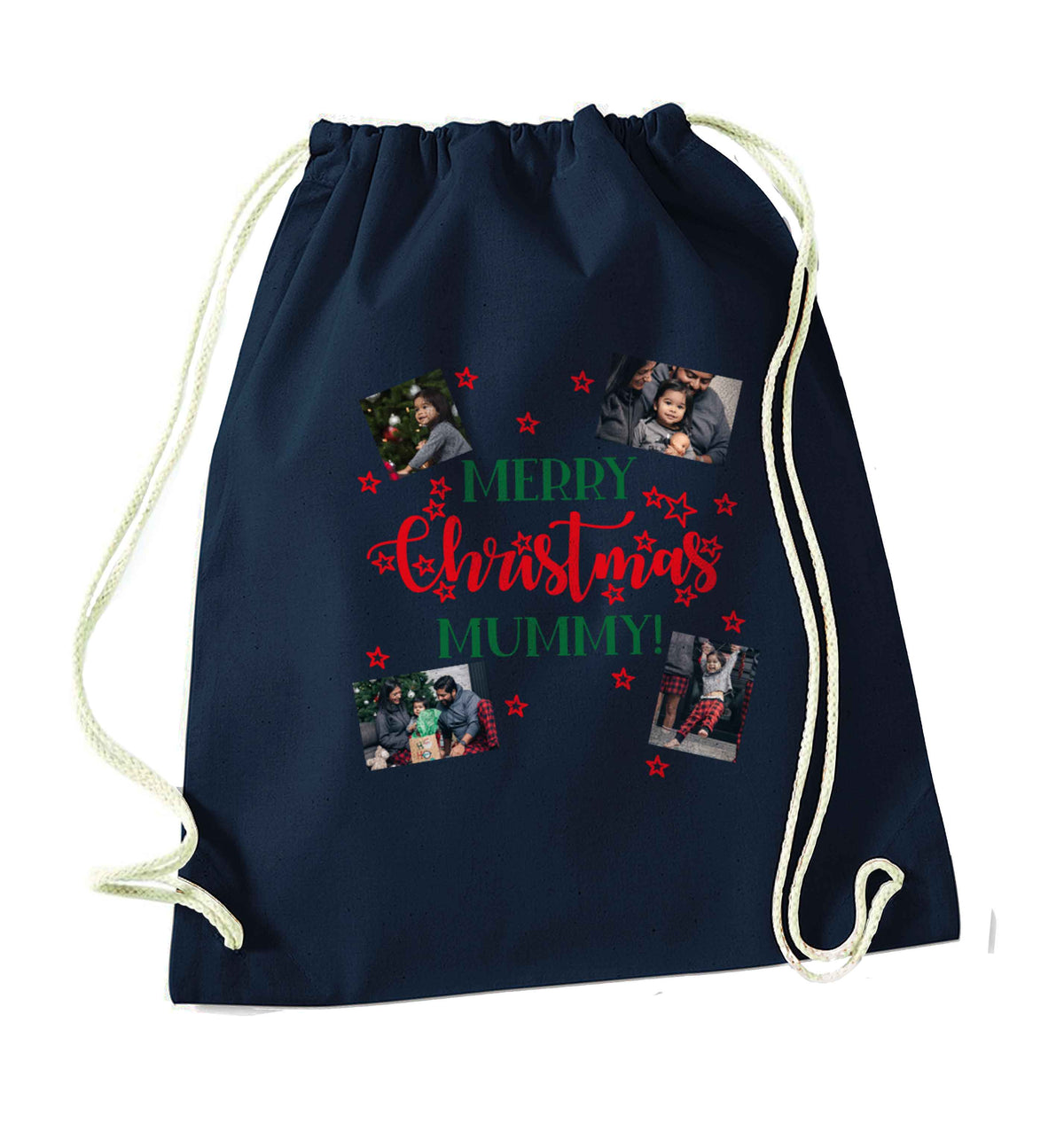 Merry Christmas Mummy navy drawstring bag