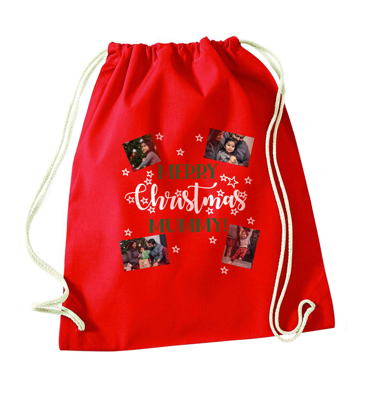 Merry Christmas Mummy red drawstring bag 