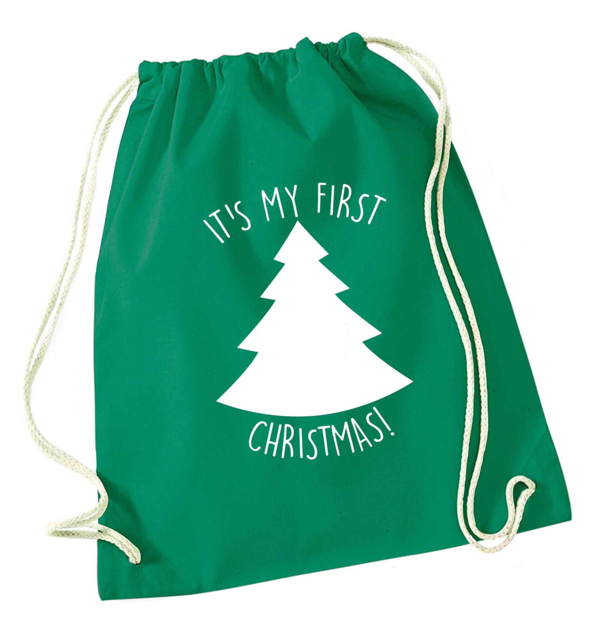 It's my first Christmas - tree green drawstring bag
