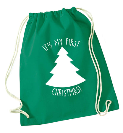 It's my first Christmas - tree green drawstring bag