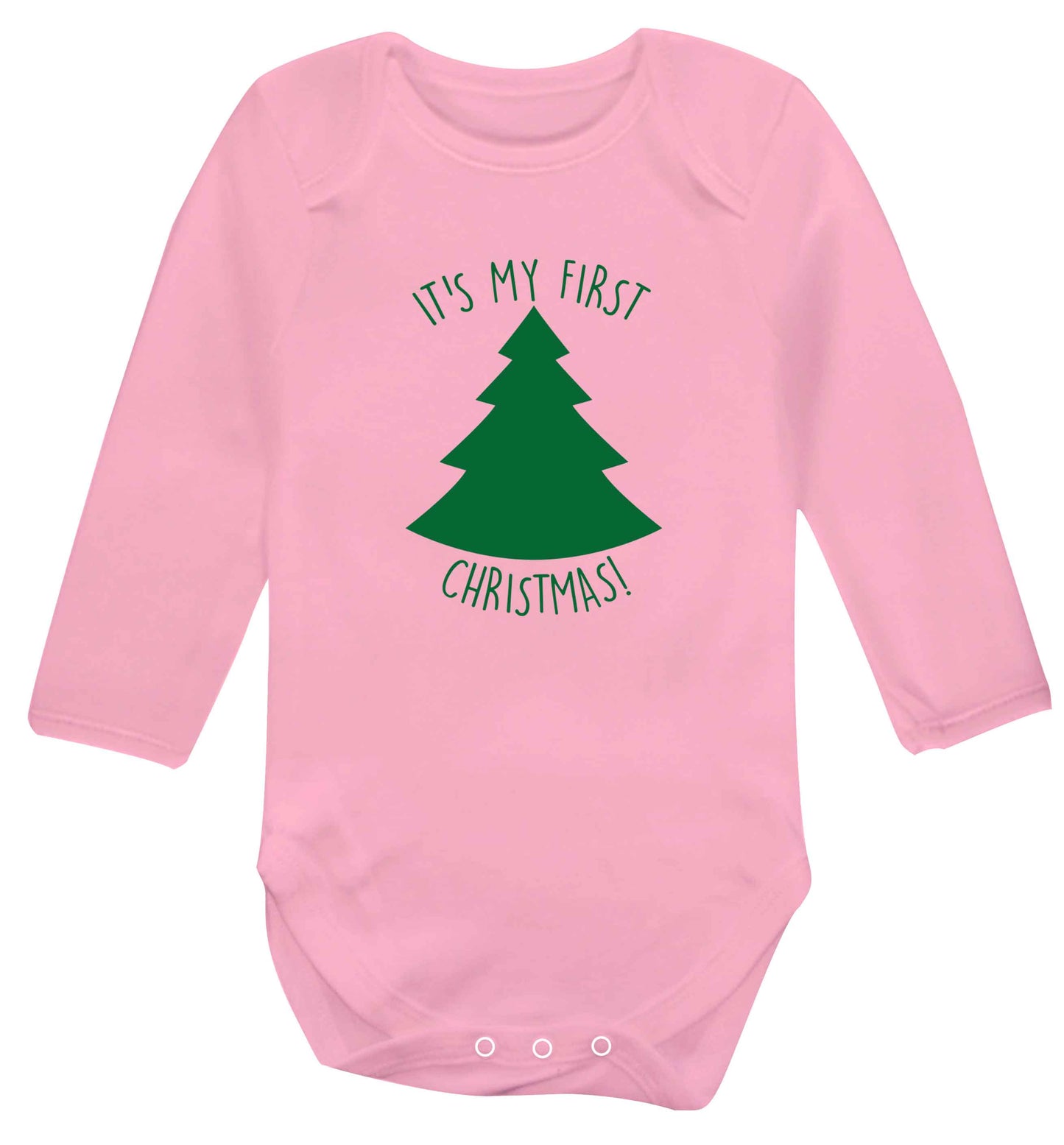 It's my first Christmas - tree baby vest long sleeved pale pink 6-12 months