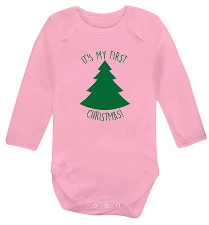 It's my first Christmas - tree baby vest long sleeved pale pink 6-12 months