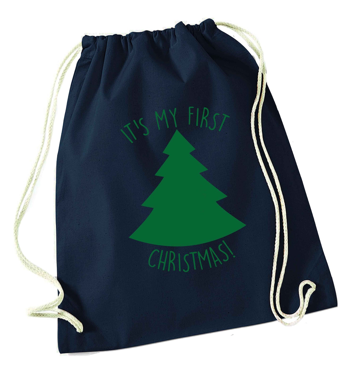 It's my first Christmas - tree navy drawstring bag
