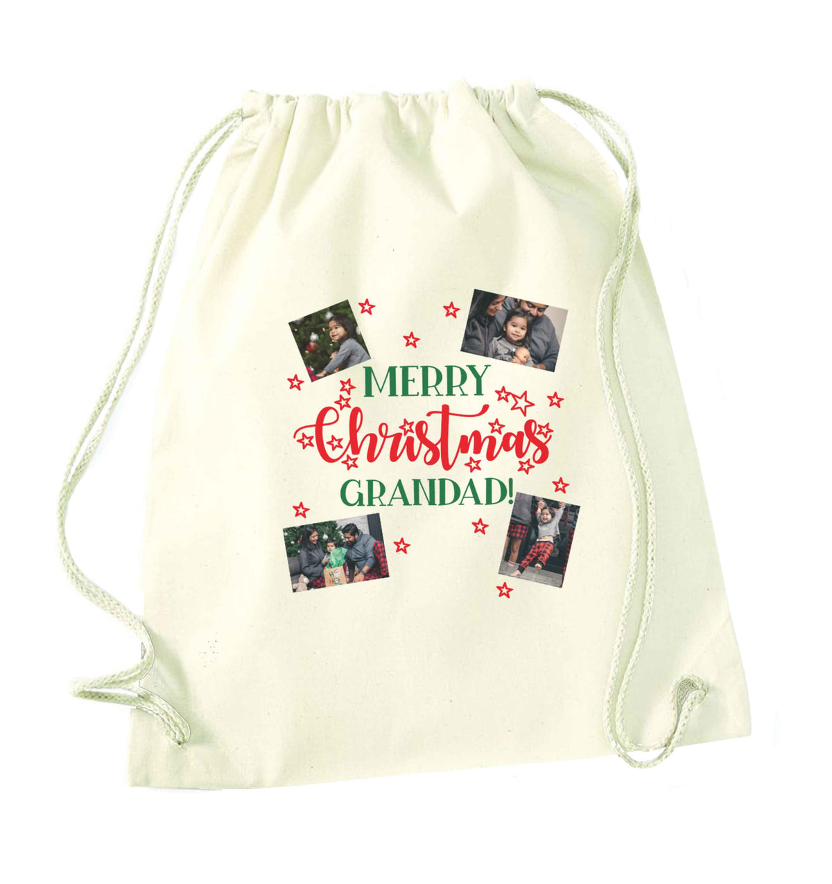 Merry Christmas grandad natural drawstring bag