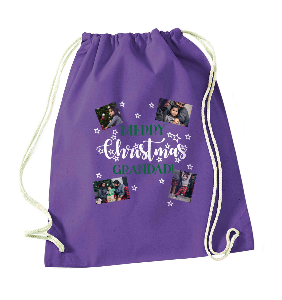 Merry Christmas grandad purple drawstring bag