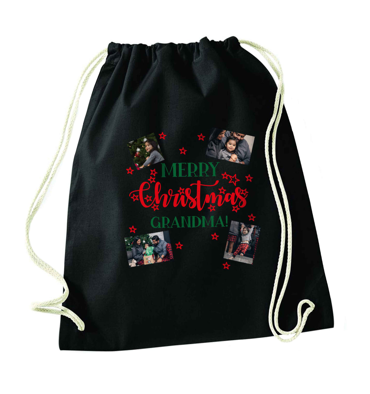 Merry Christmas grandma black drawstring bag