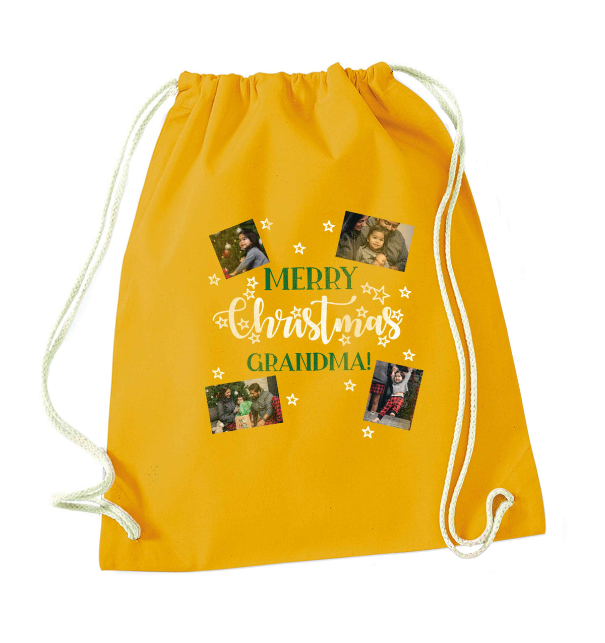 Merry Christmas grandma mustard drawstring bag