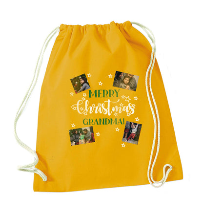 Merry Christmas grandma mustard drawstring bag