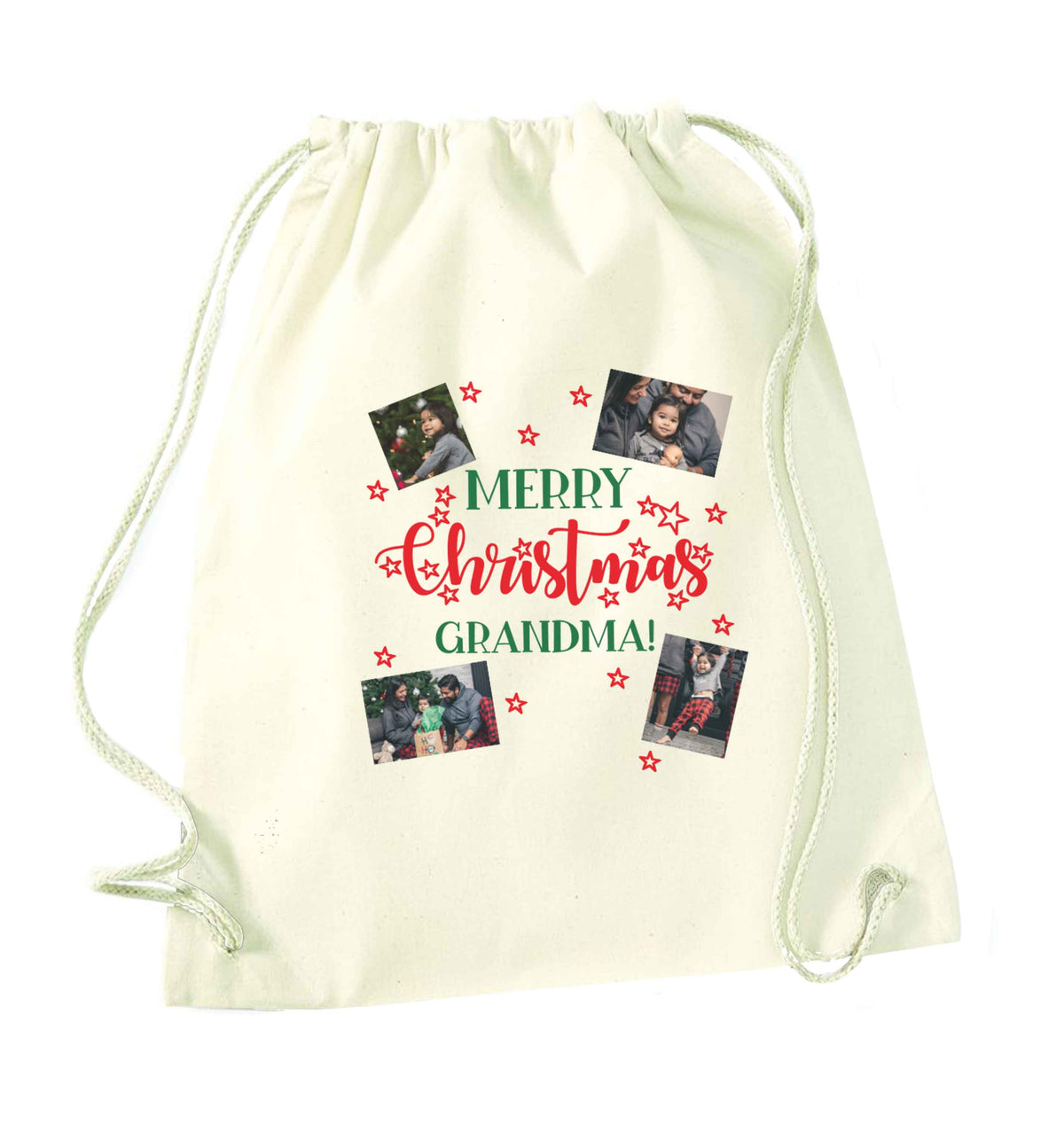 Merry Christmas grandma natural drawstring bag
