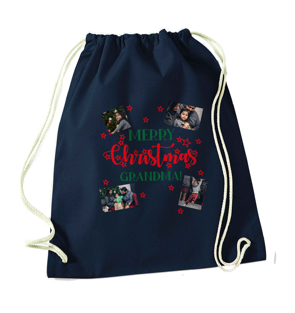 Merry Christmas grandma navy drawstring bag
