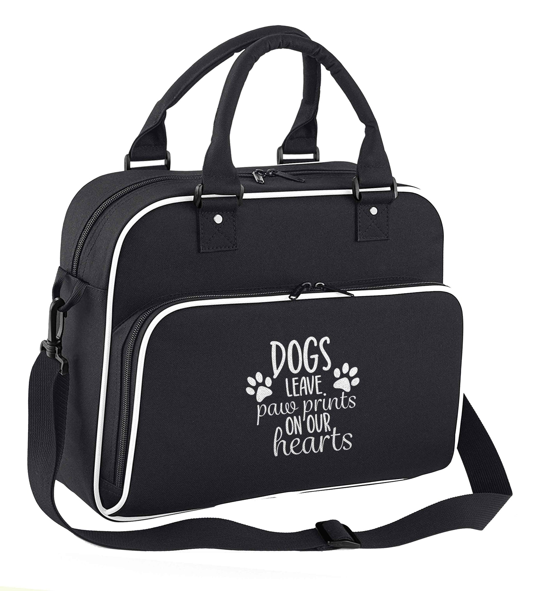 Dog leave paw prints on our hearts children's dance bag black with white detail