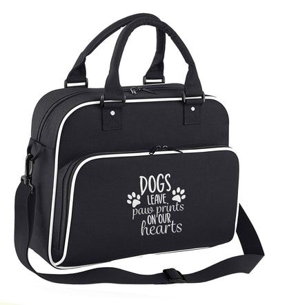 Dog leave paw prints on our hearts children's dance bag black with white detail