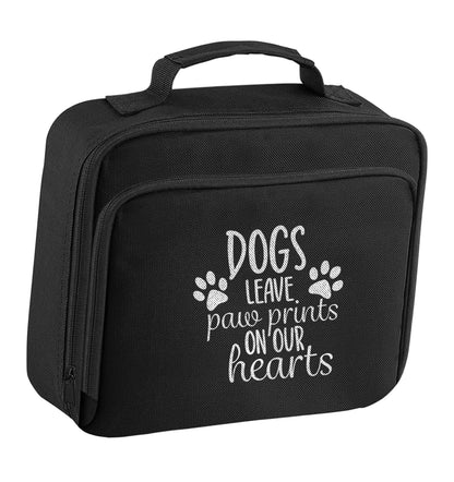 Dog leave paw prints on our hearts insulated black lunch bag cooler