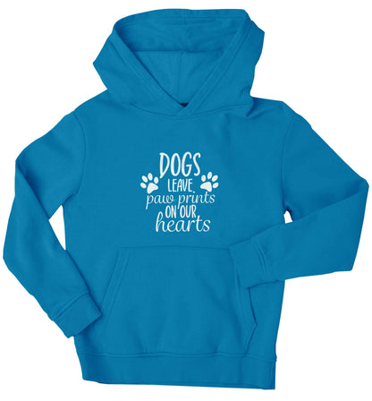 Dog leave paw prints on our hearts children's blue hoodie 12-13 Years