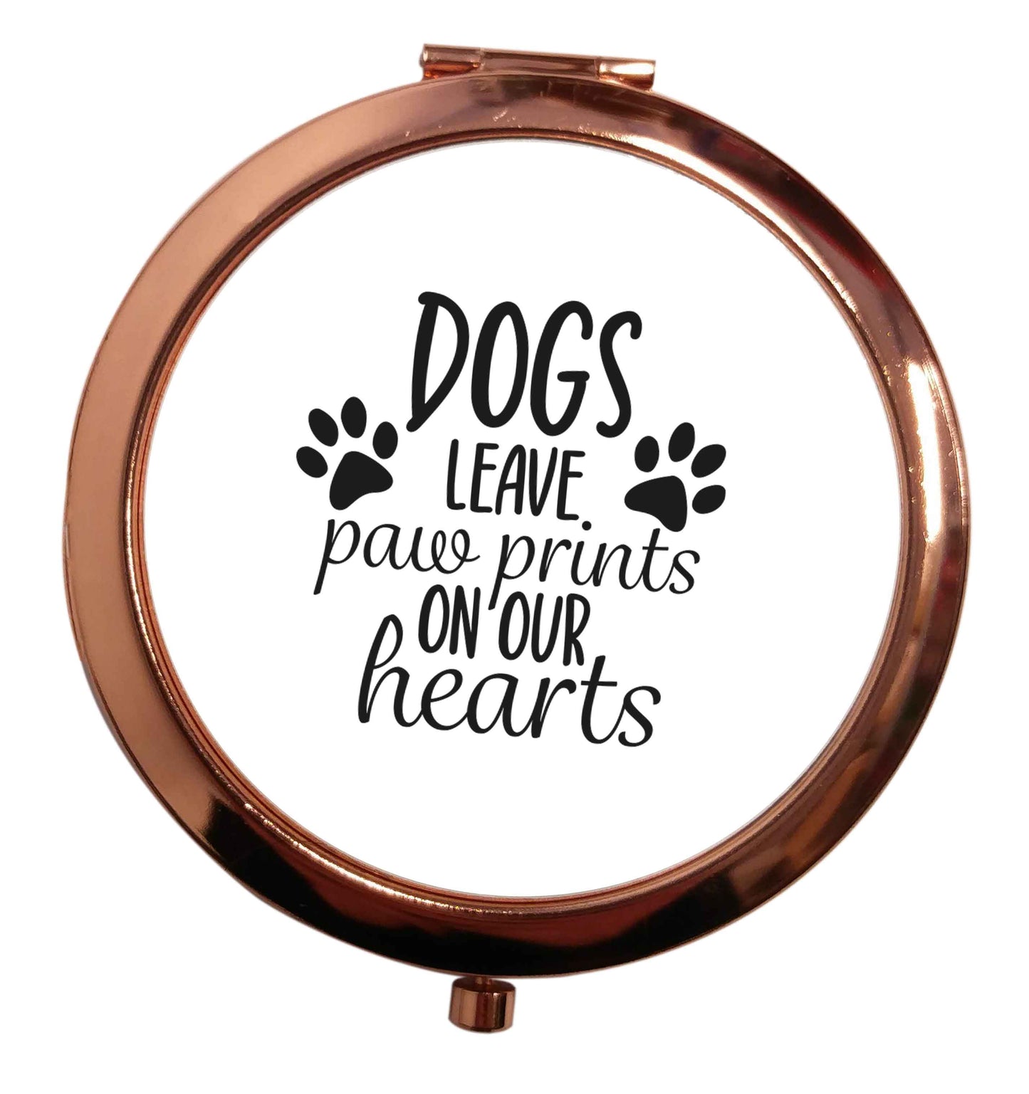 Dog leave paw prints on our hearts rose gold circle pocket mirror