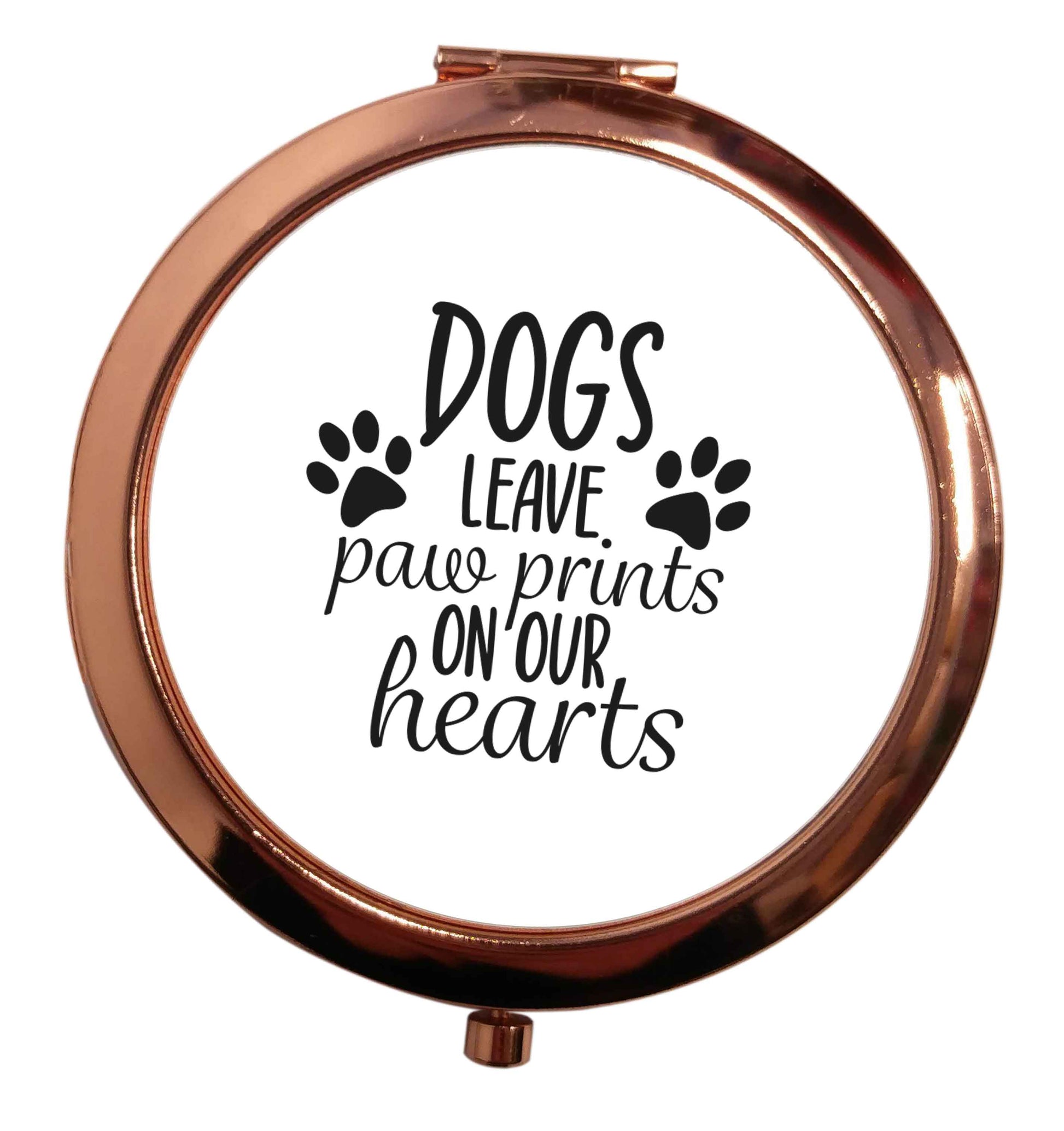 Dog leave paw prints on our hearts rose gold circle pocket mirror