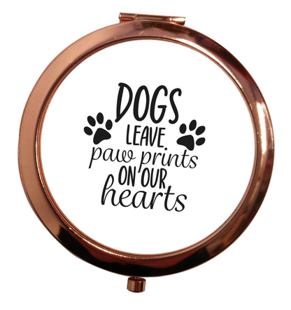 Dog leave paw prints on our hearts rose gold circle pocket mirror