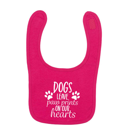 Dog leave paw prints on our hearts dark pink baby bib