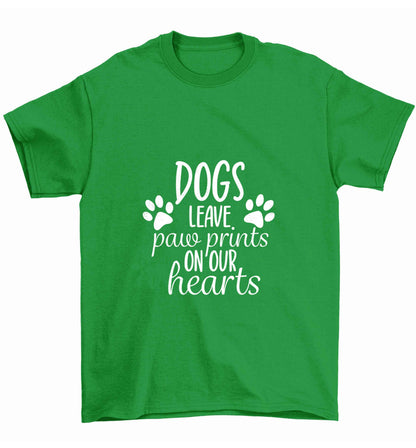 Dog leave paw prints on our hearts Children's green Tshirt 12-13 Years