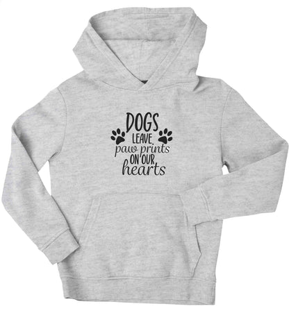 Dog leave paw prints on our hearts children's grey hoodie 12-13 Years