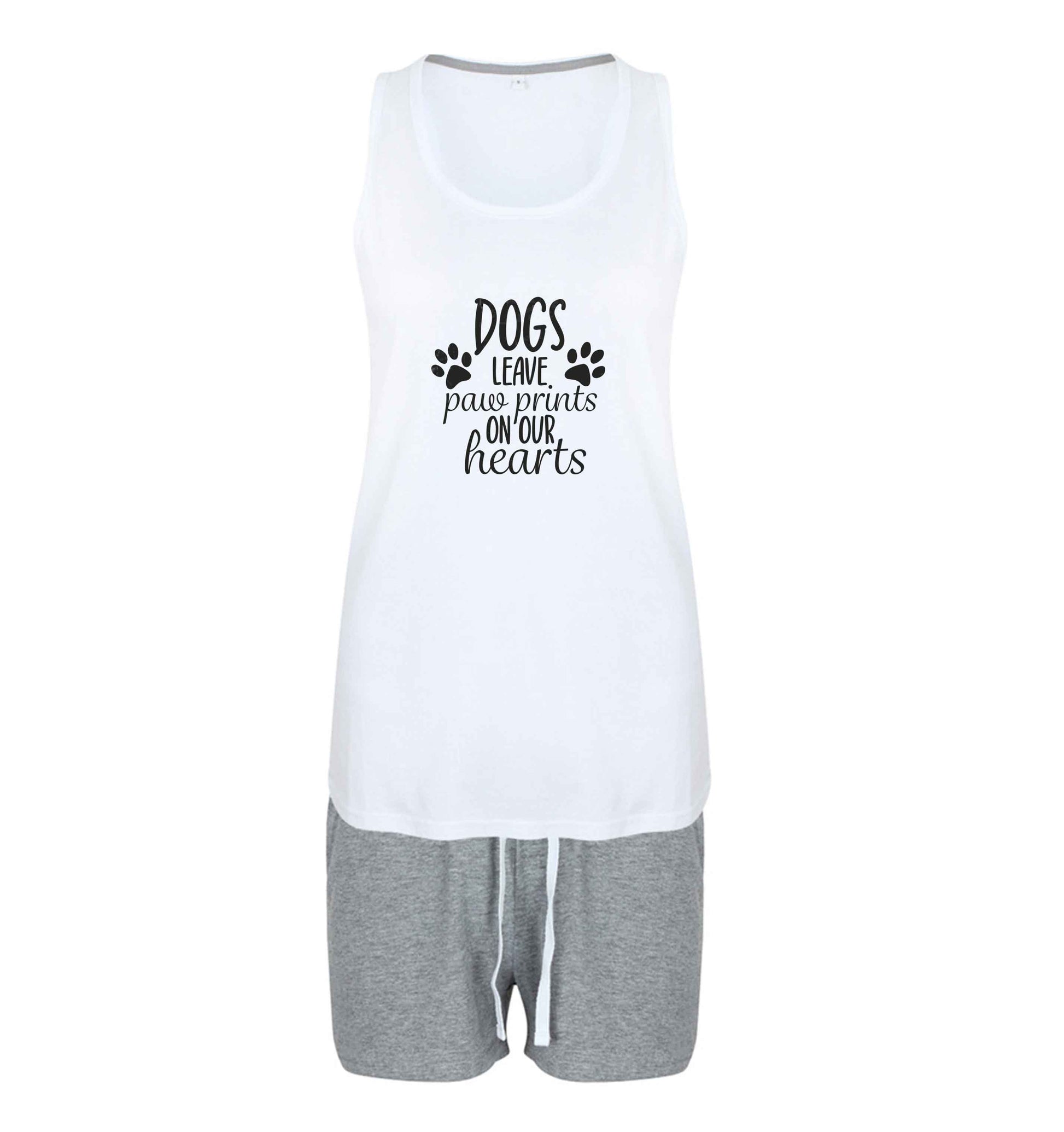 Dog leave paw prints on our hearts size XL women's pyjama shorts set in pink 