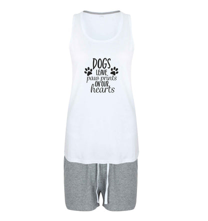 Dog leave paw prints on our hearts size XL women's pyjama shorts set in pink 
