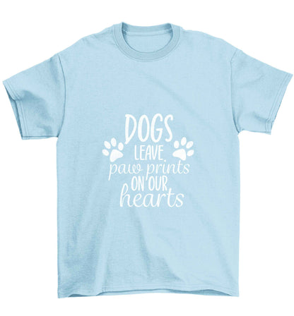 Dog leave paw prints on our hearts Children's light blue Tshirt 12-13 Years